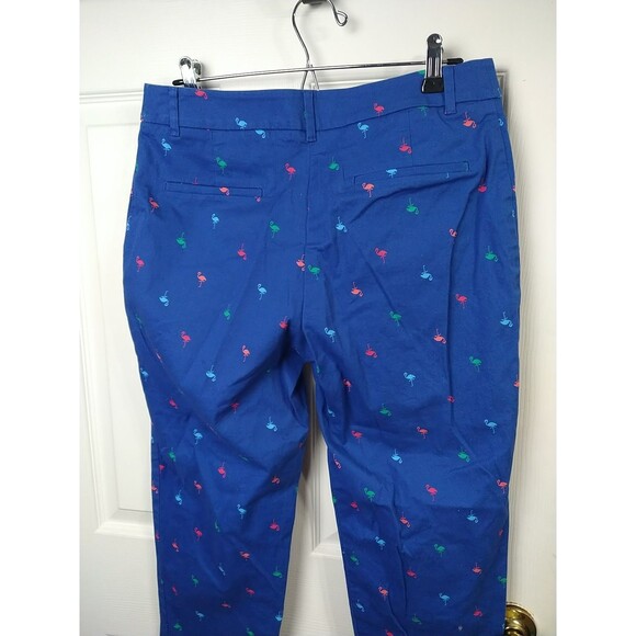 Talbots Woman 8 Blue Chino Pants Flamingo Print Cropped Preppy Academia Casual - Picture 9 of 10
